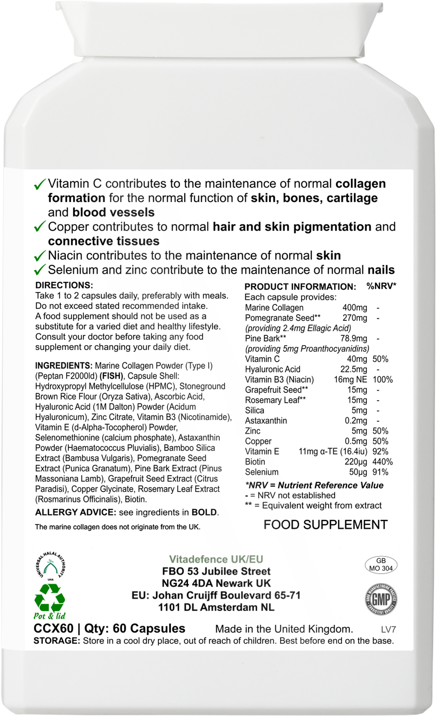 Marine Collagen Multi | With Vitamin C, Zinc & Biotin – 60 Capsules