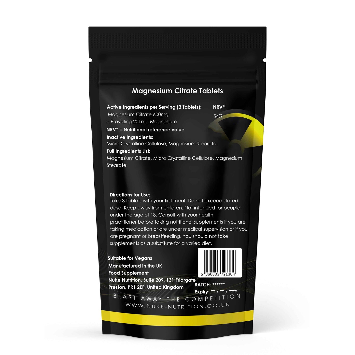 Magnesium Citrate 200mg Tablets High Stength & Bioavailability - Muscle Function & Bowel Support