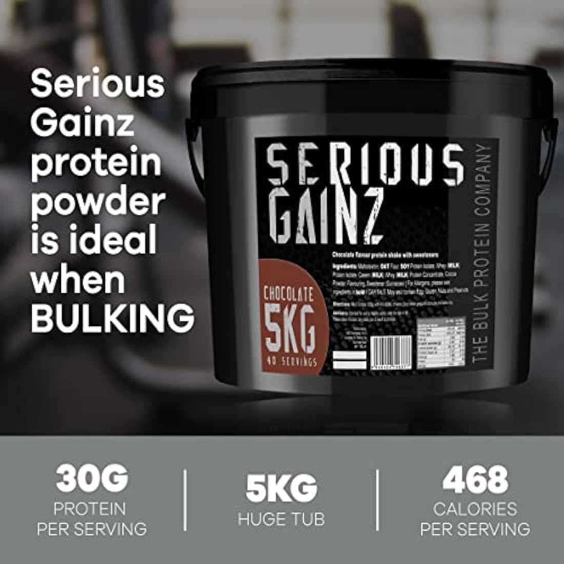 The Bulk Protein Company, SERIOUS GAINZ - Whey Protein Powder - Weight Gain, Mass Gainer - 30g Protein Powders (Chocolate, 5kg)