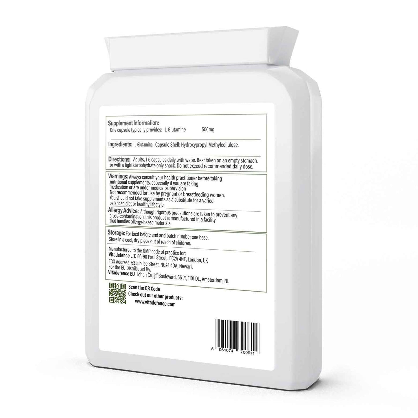 L-Glutamine 2-Pack | Pure L-Glutamine 500mg – 180 Capsules (2 x 90)