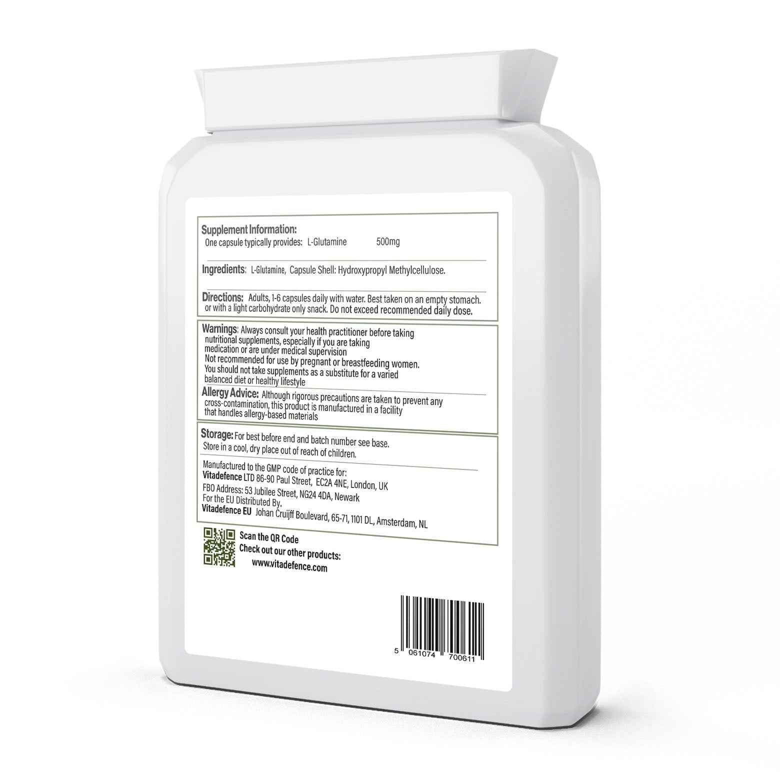 L-Glutamine 2-Pack | Pure L-Glutamine 500mg – 180 Capsules (2 x 90)