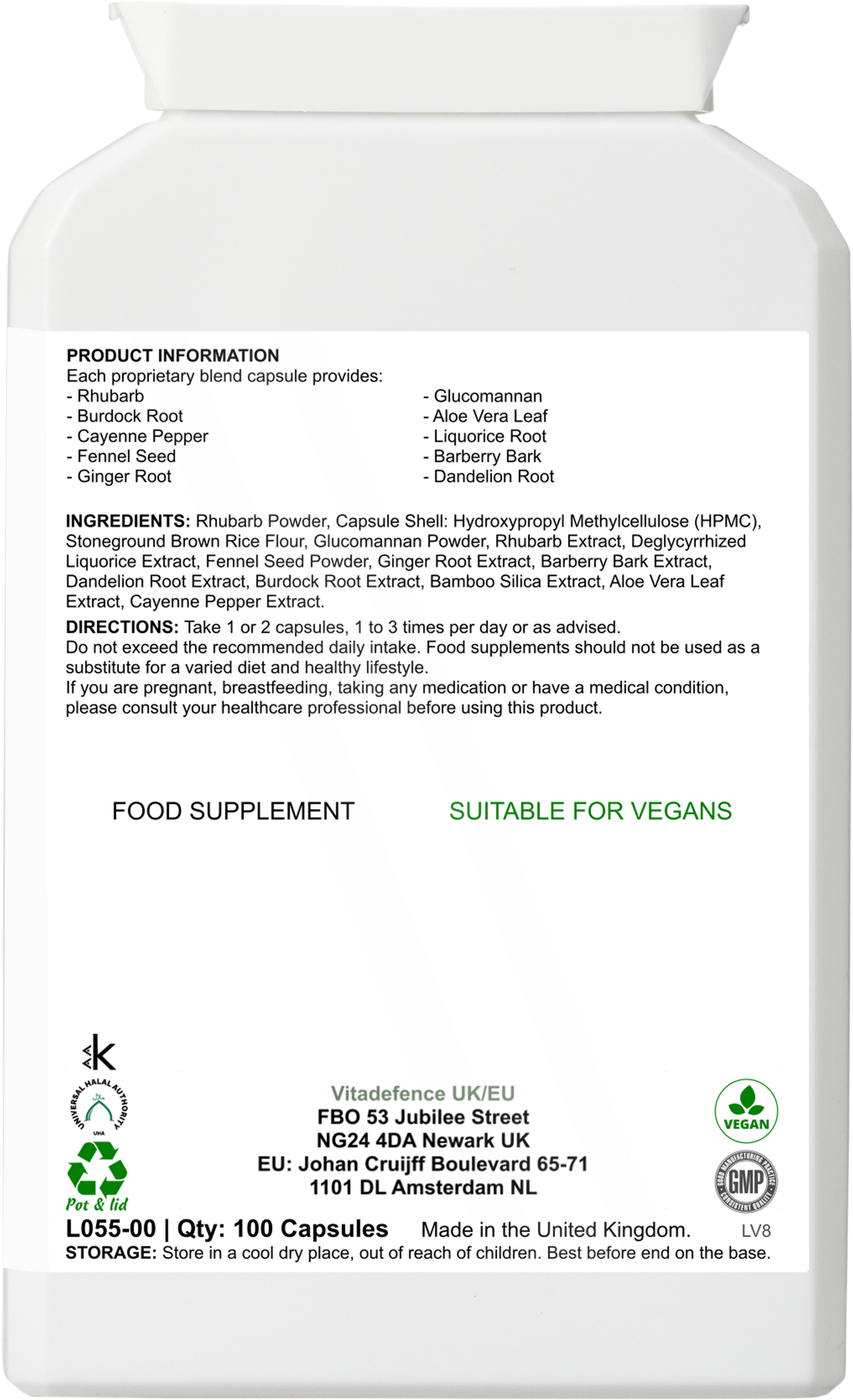 Aloe Vera Capsules | With Rhubarb, Fennel, Ginger & Botanicals – 100 Vegan Capsules