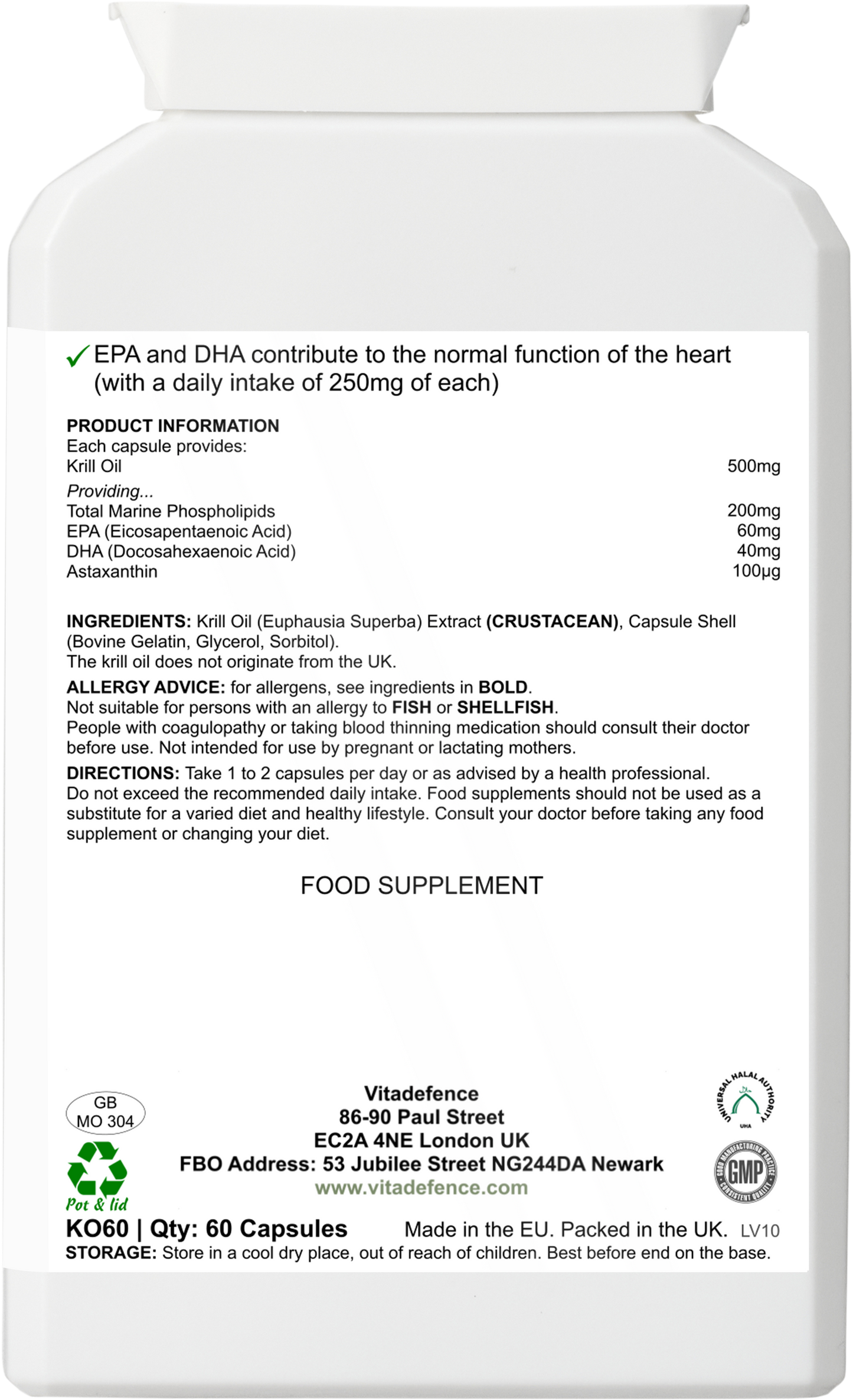 Krill Oil Antarctic | 500 mg with EPA, DHA & Astaxanthin – 60 Softgels