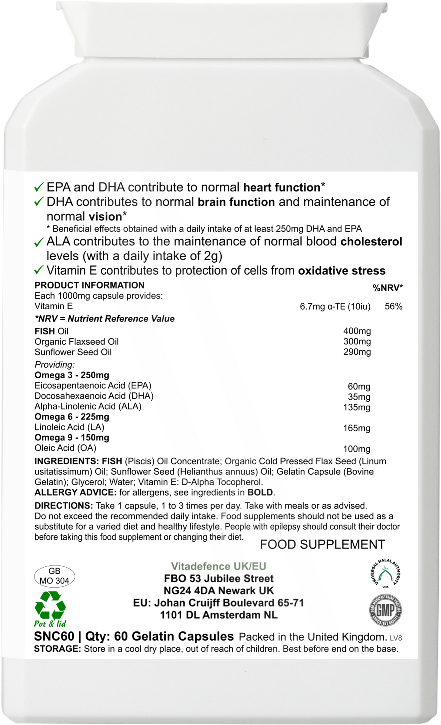 Omega 3-6-9 Multi | With Fish Oil, Flaxseed, Sunflower Oil & Vitamin E – 60 Gelatin Capsules