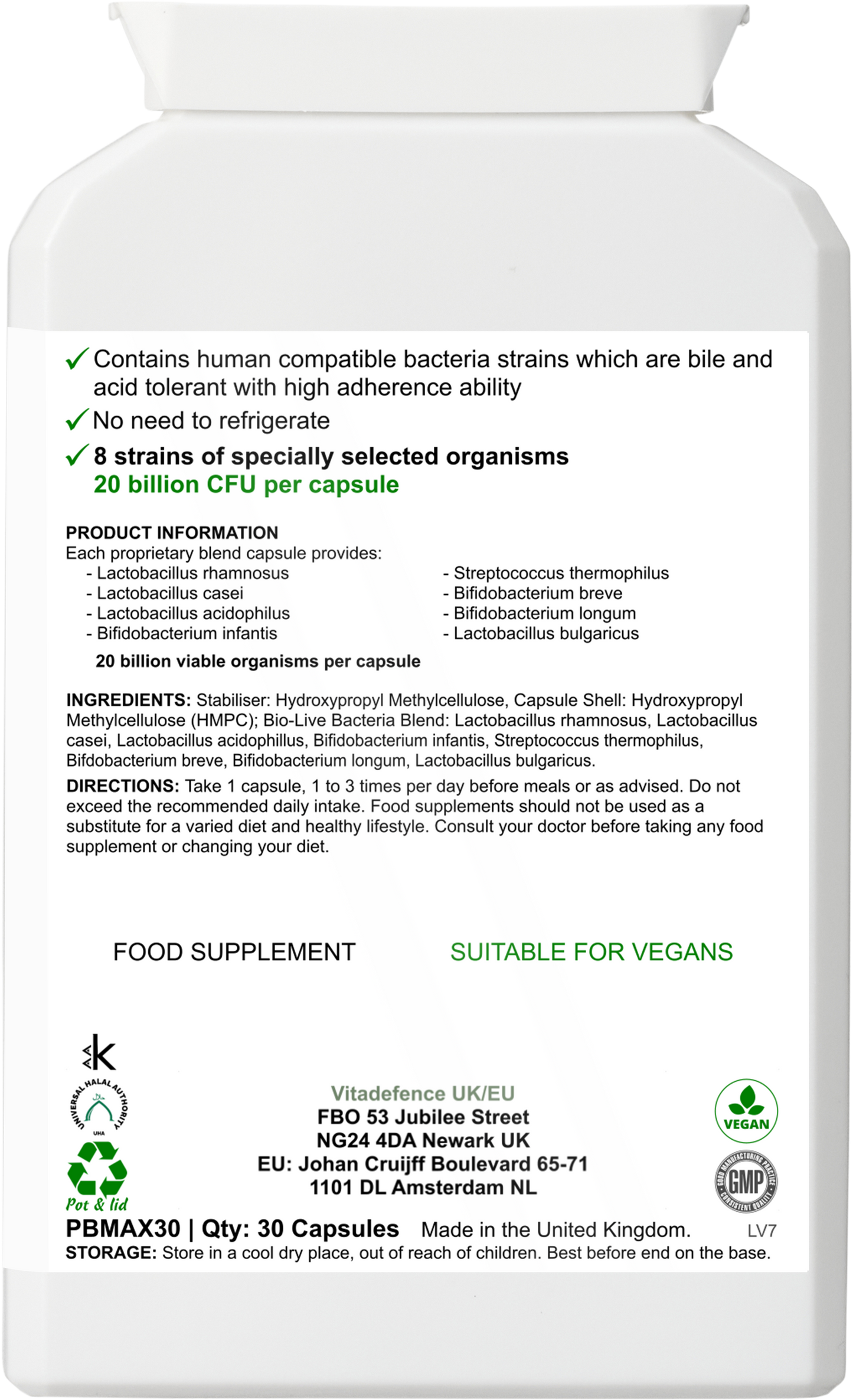 Live Cultures Max | 8-Strain Formula, 20 Billion CFU – 30 Capsules