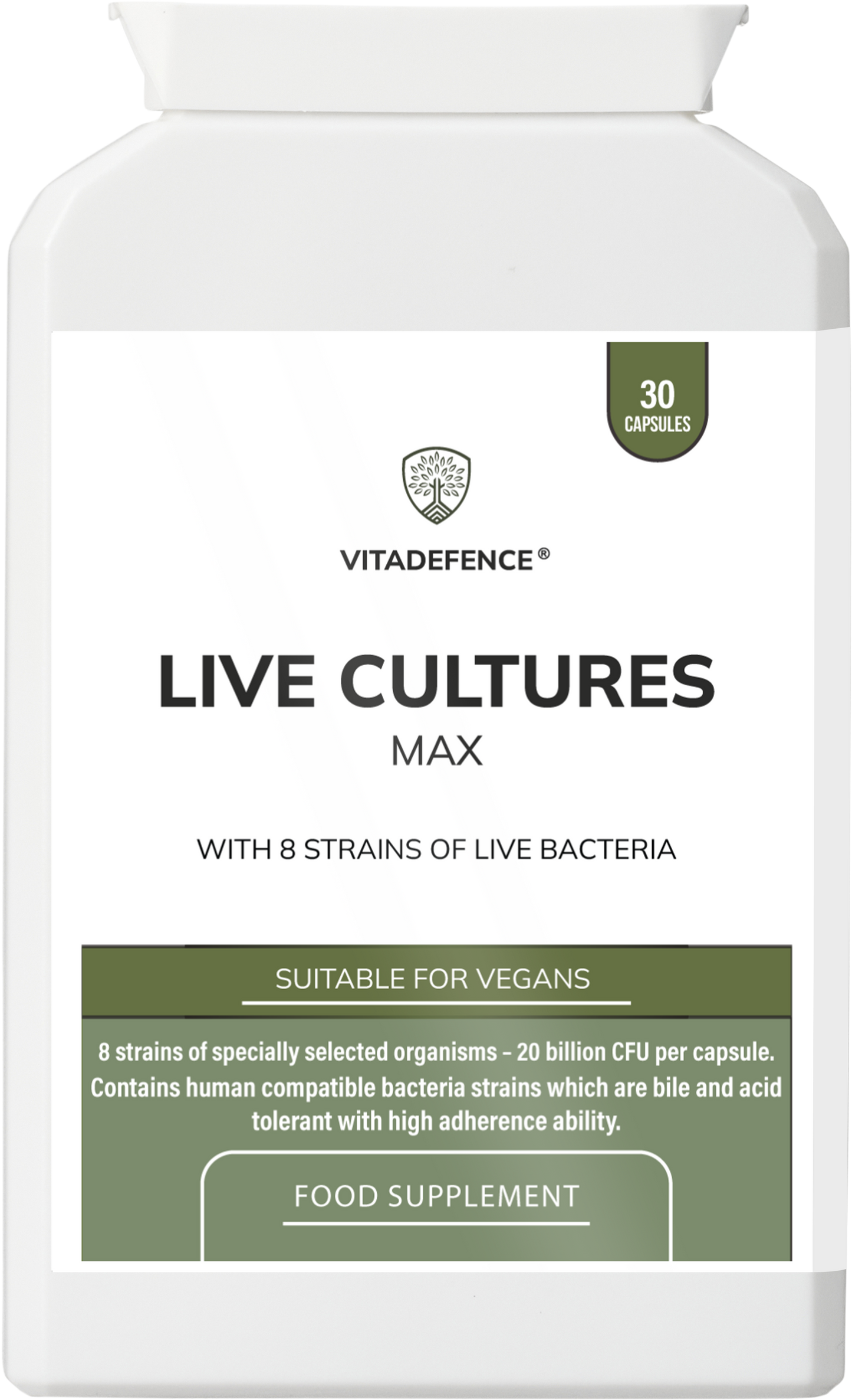 Live Cultures Max | 8-Strain Formula, 20 Billion CFU – 30 Capsules