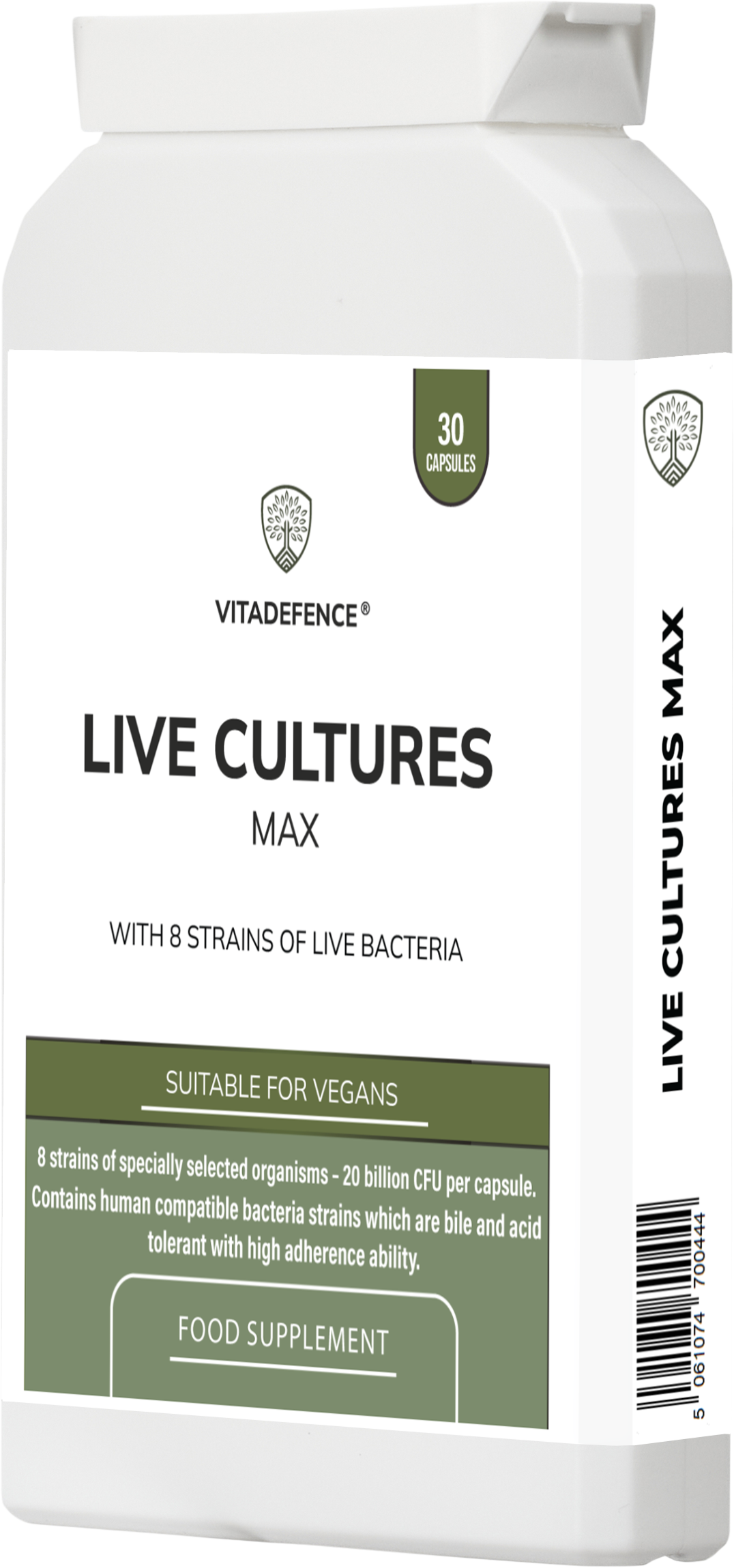 Live Cultures Max | 8-Strain Formula, 20 Billion CFU – 30 Capsules