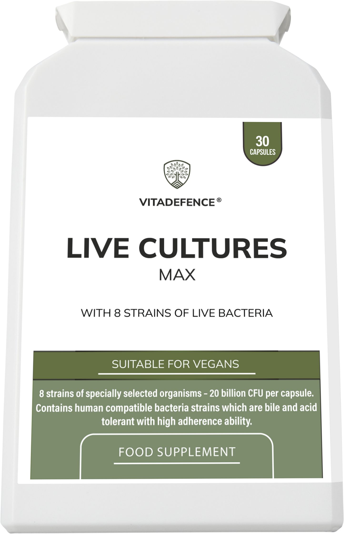 Live Cultures Max | 8-Strain Formula, 20 Billion CFU – 30 Capsules