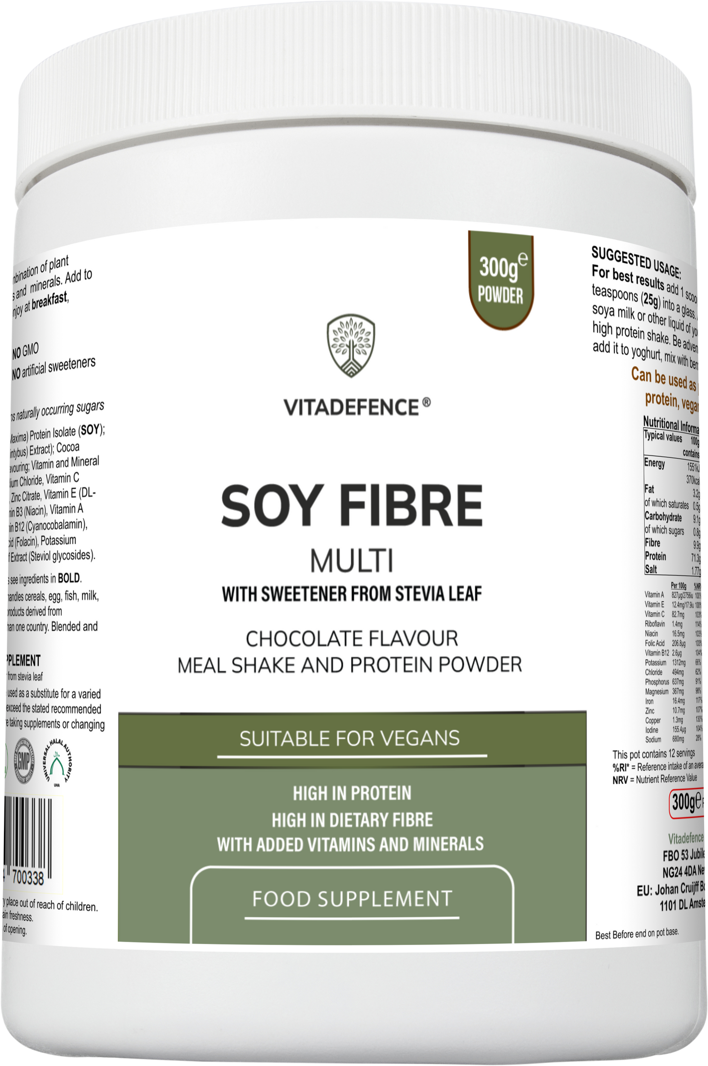 Soy Fibre Multi | Chocolate Flavour Protein Powder with Vitamins & Minerals – 300 g