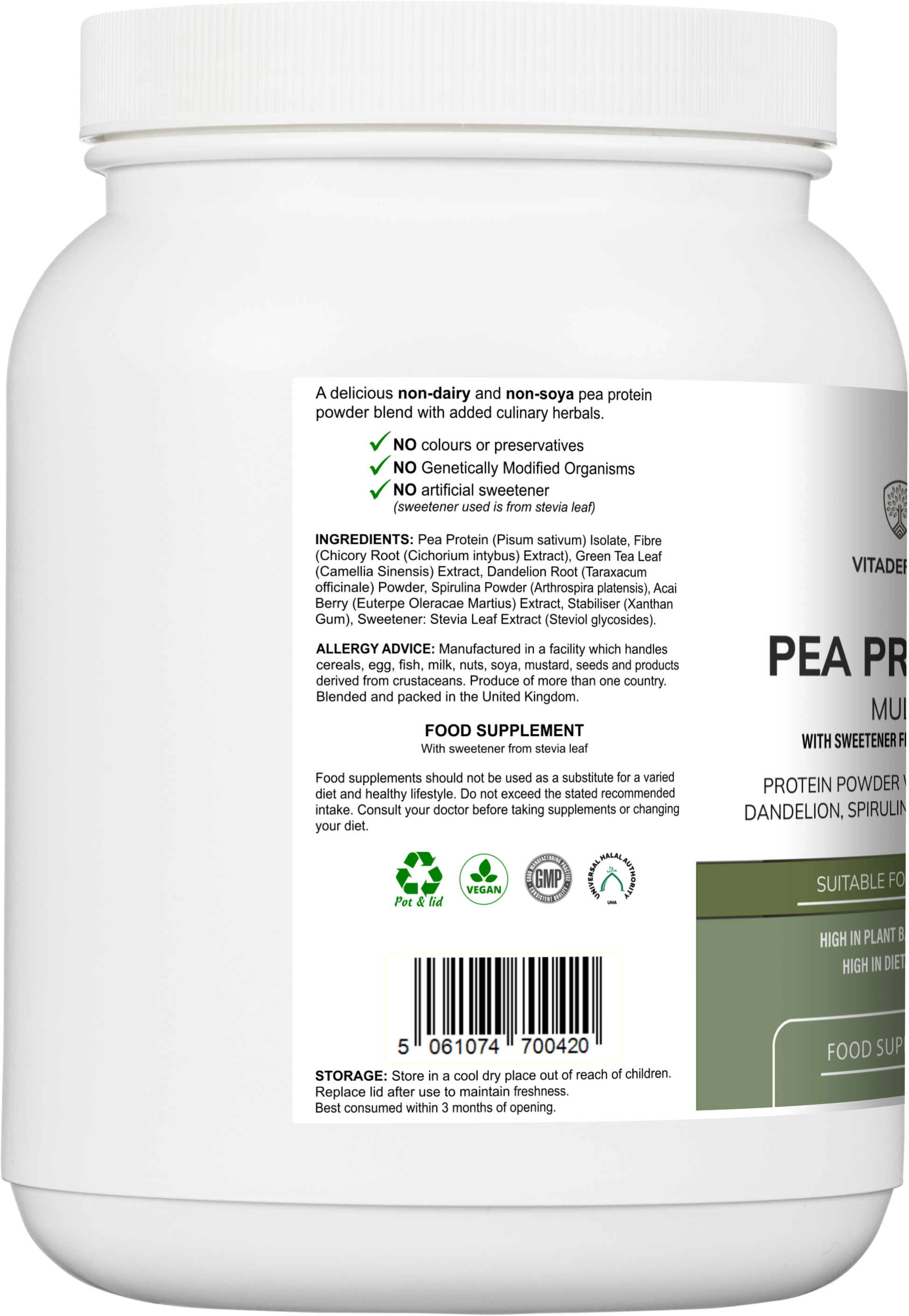 Pea Protein Multi | Plant-Based Protein Powder with Green Tea, Spirulina, Açai & Dandelion – 500 g
