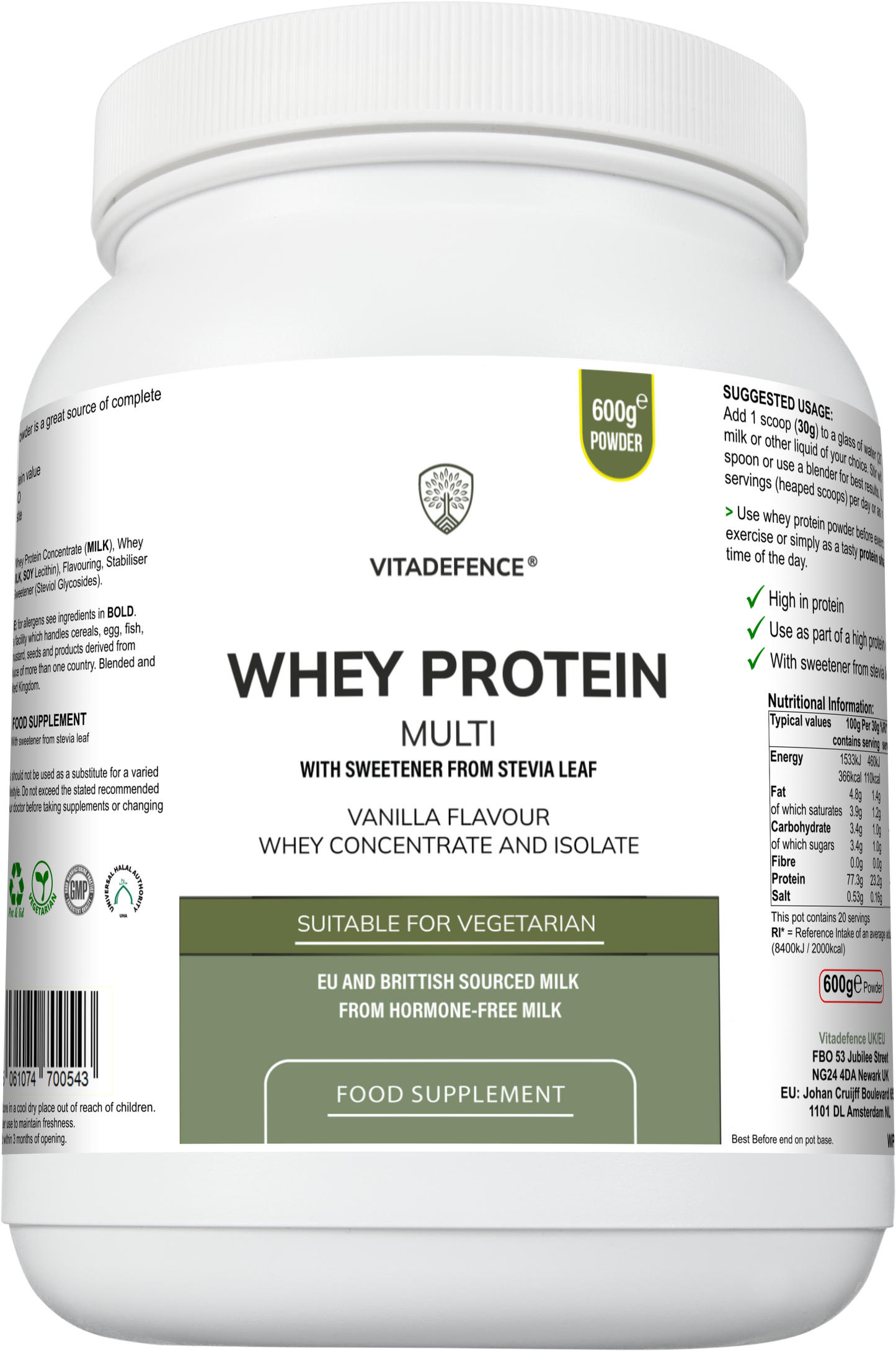 Whey Protein Multi | Vanilla Flavour Protein Powder with Stevia – 600 g