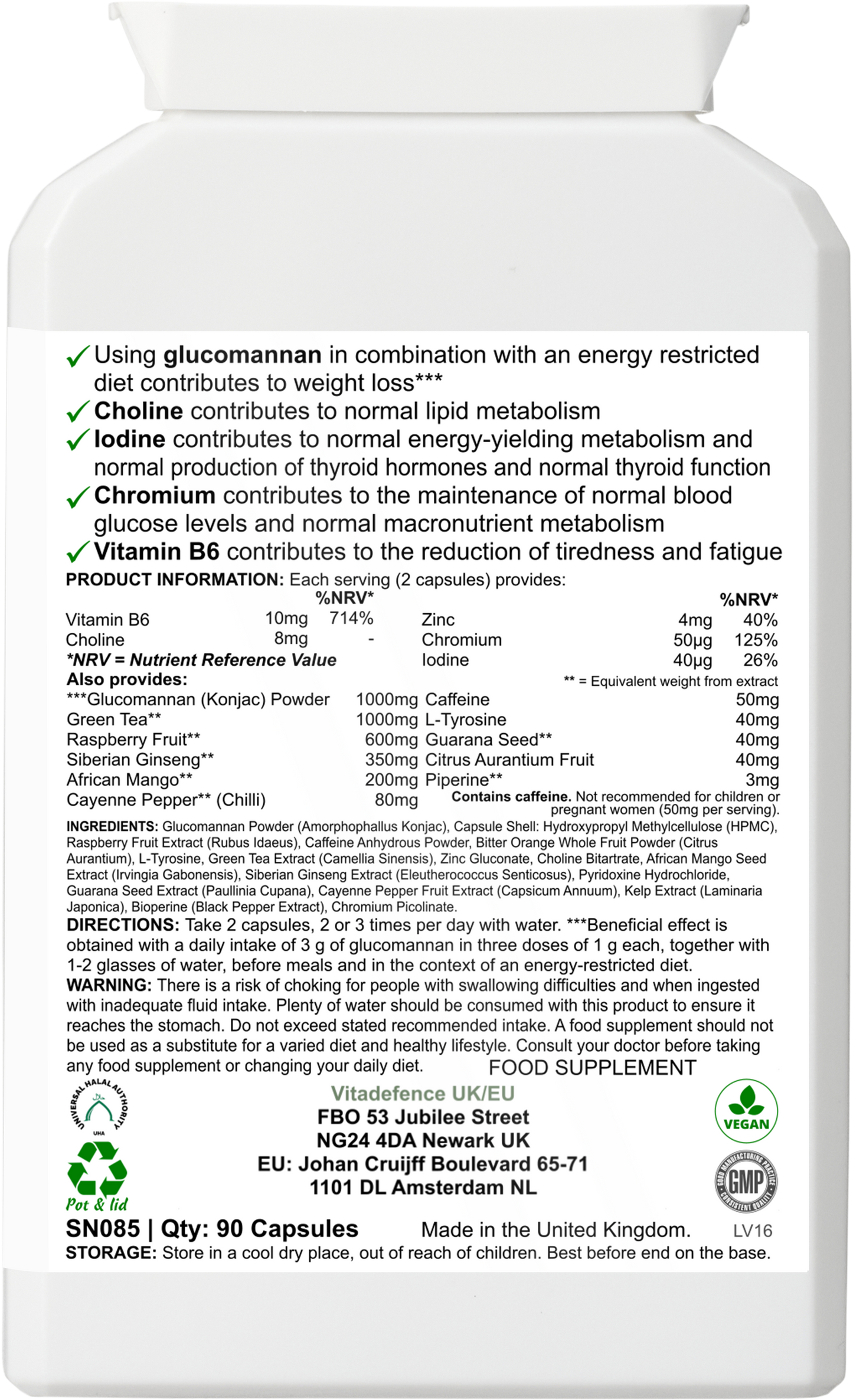 Glucomannan Multi – Vitamin B6, Choline, Minerals & Botanicals – 90 Vegan Capsules