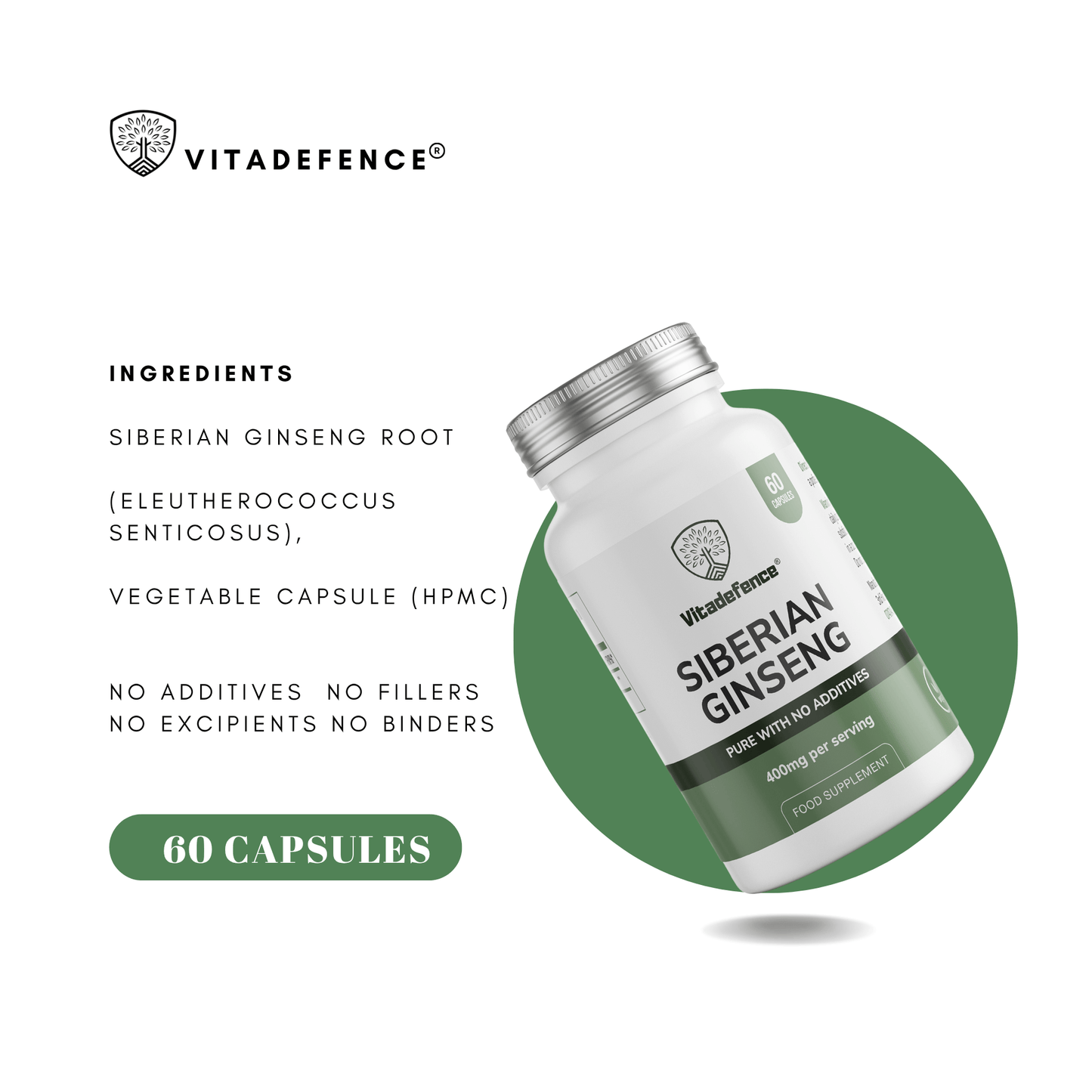 Siberian Ginseng | 400 mg Vegan Capsules – 60 Count
