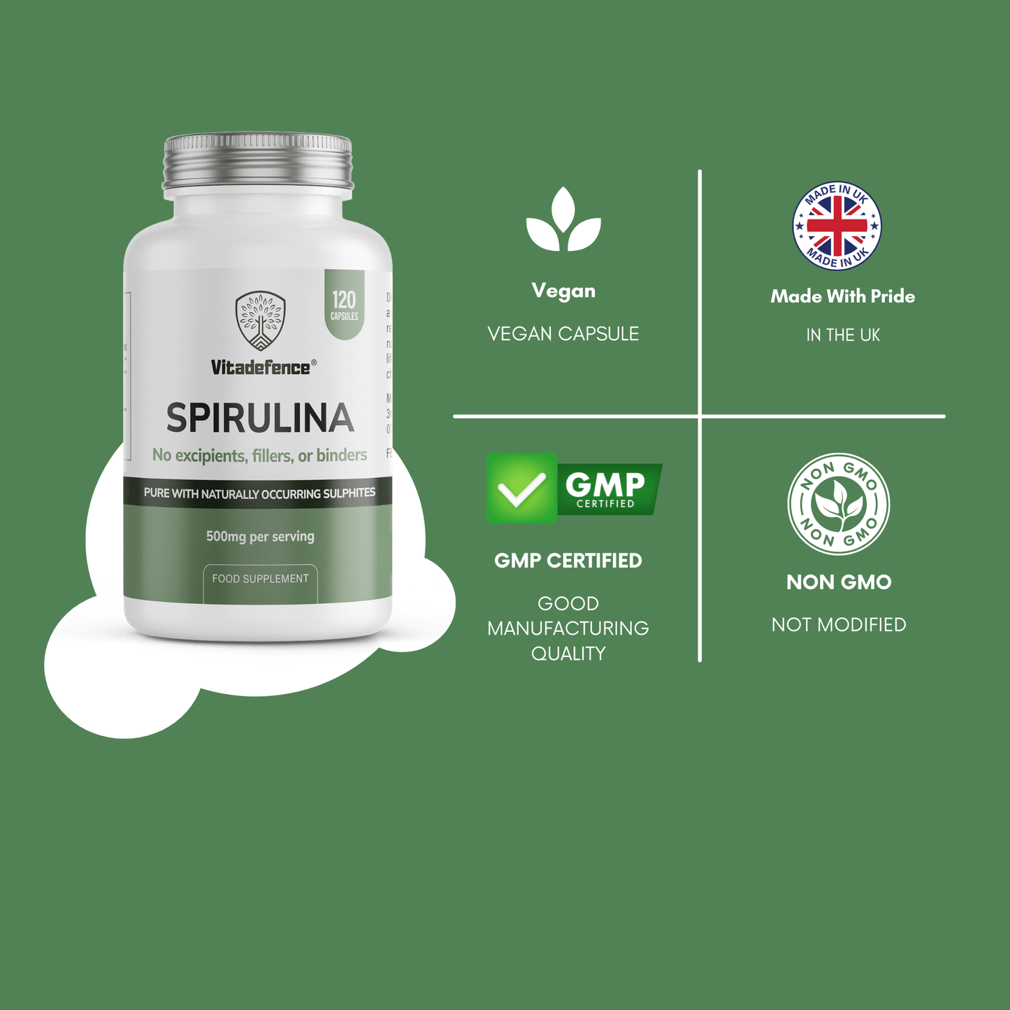 Spirulina | 500 mg Vegan Capsules – 120 Count