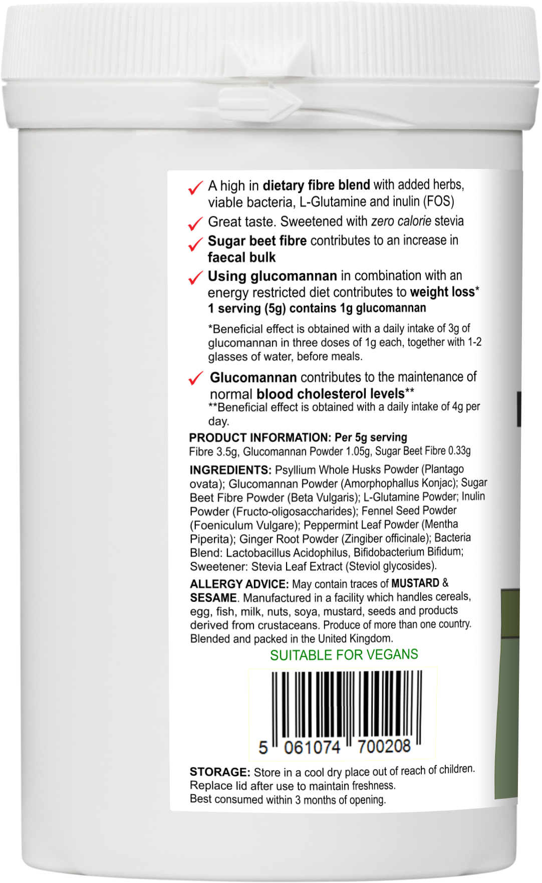Botanical Fibre Multi | Fibre & Plant Blend with Glucomannan & Live Cultures – 300 g