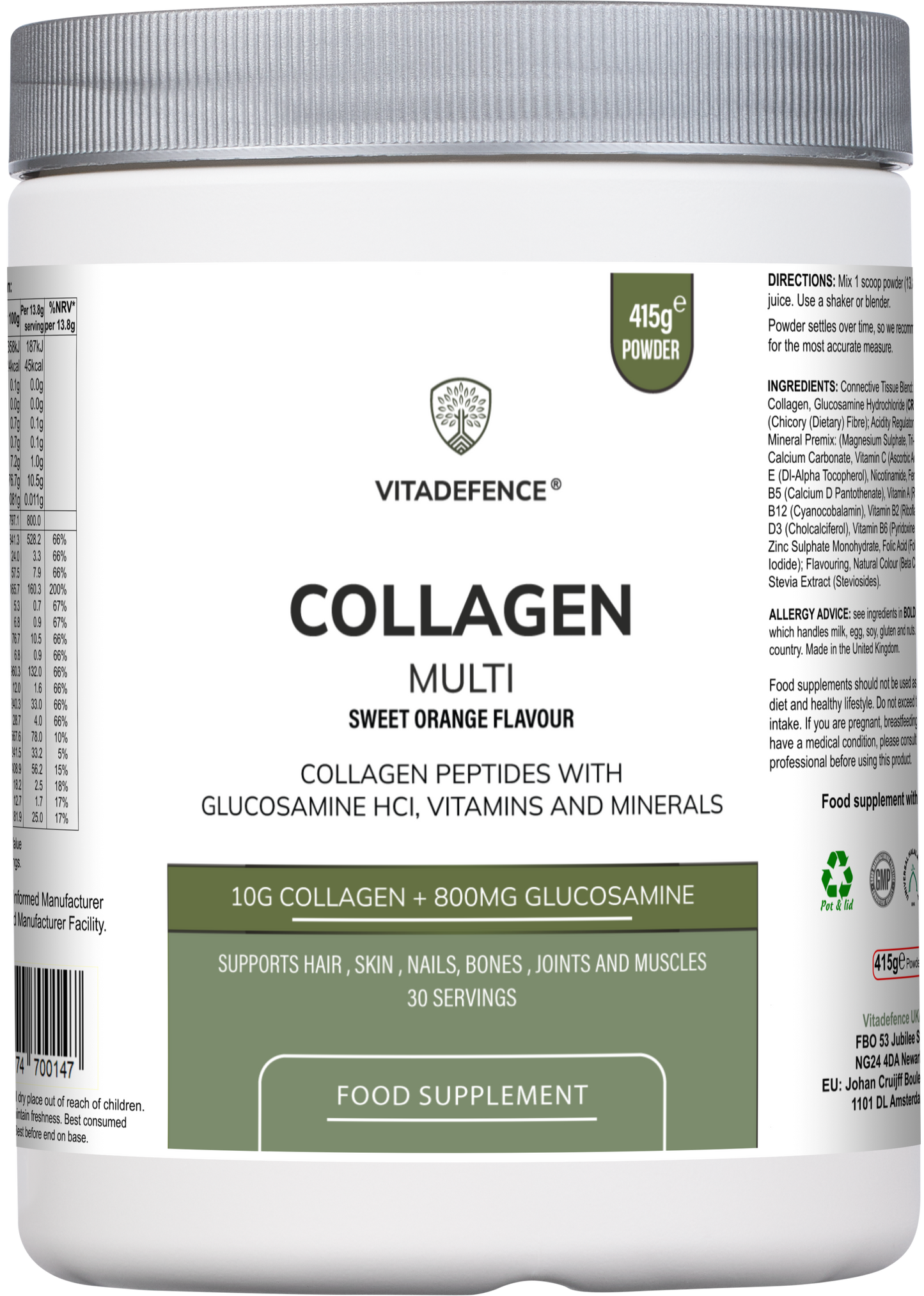 Collagen Multi | Orange Flavour Powder with Glucosamine, Vitamins & Minerals – 415 g